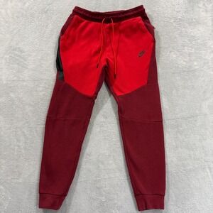 Nike Tech‎ Fleece Sweatpants Mens Small Red Training Gym Fleece Jogger Y2K